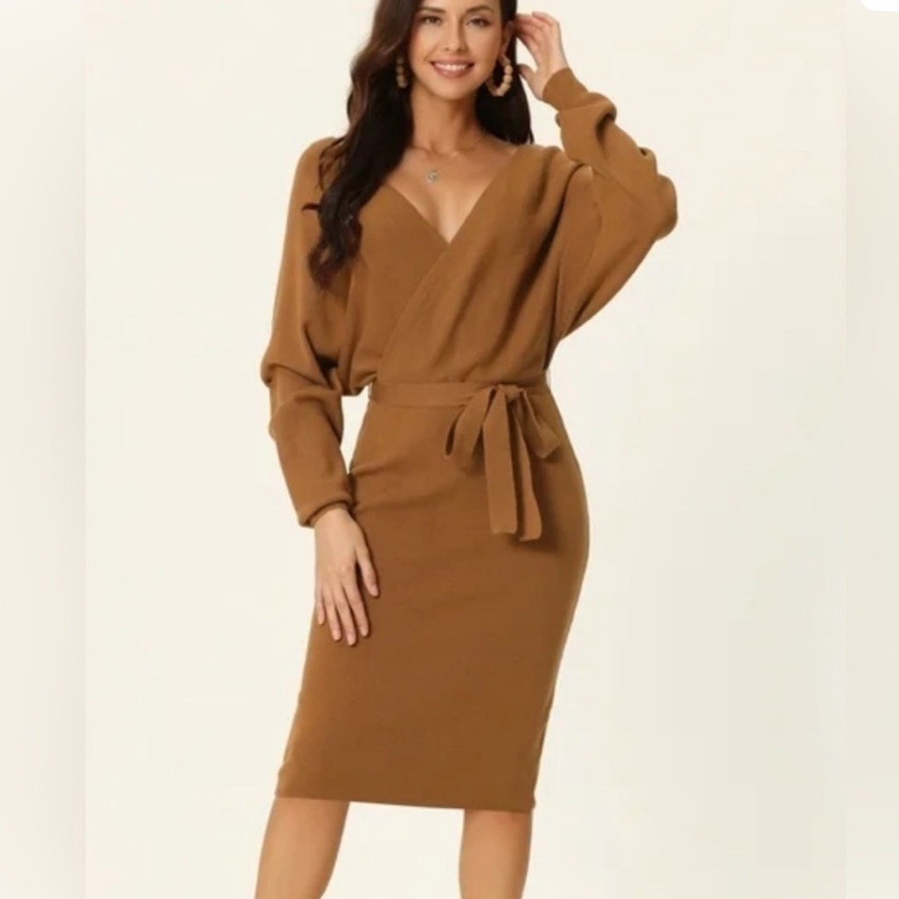 Nicole Miller Long Sleeve Brown Sweater Dress - Picture 1 of 7